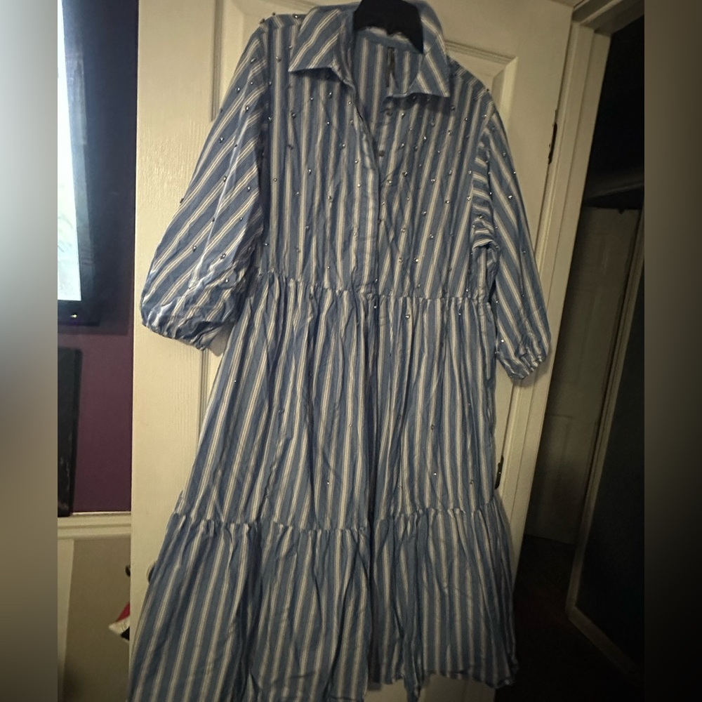 Anthropologie Blue Striped Maxi Dress